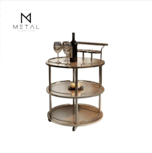 UV Wooden Tea Trolley | 3-Tier Round Serving Cart