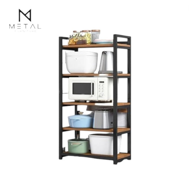 Metal Furniture 5-layer oven rack with multiple shelves, perfect for kitchen organization and oven storage.