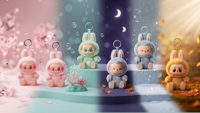 Labubu Multi Bunny Plush Keychain Soft Stuffed Doll Kawaii Rabbit Bag Charm Cute Toy Key Ring
