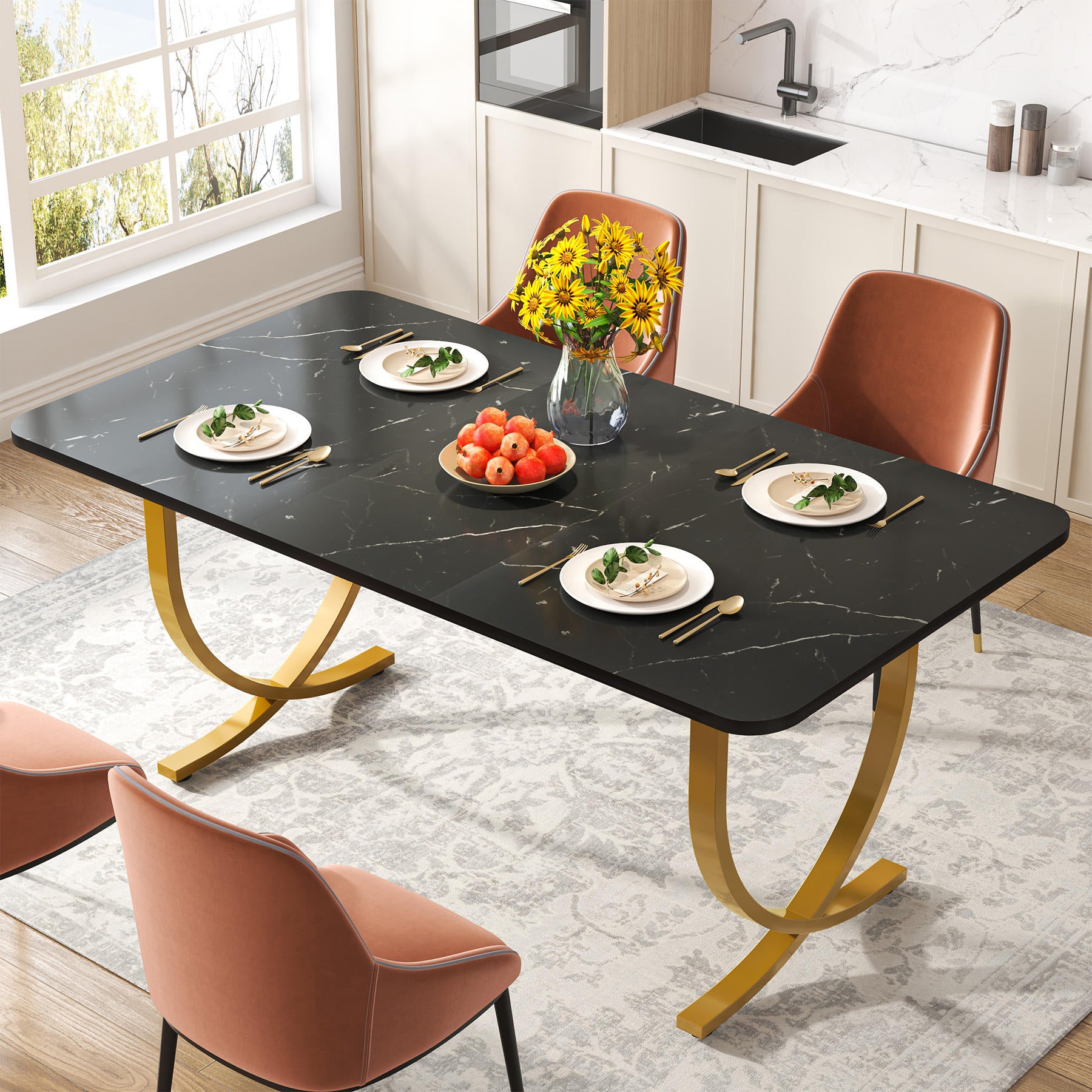 Modern Black Marble Dining Table
