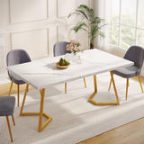 Dream Dining – Rectangular White Kitchen & Dining Table with Gold Metal Base
