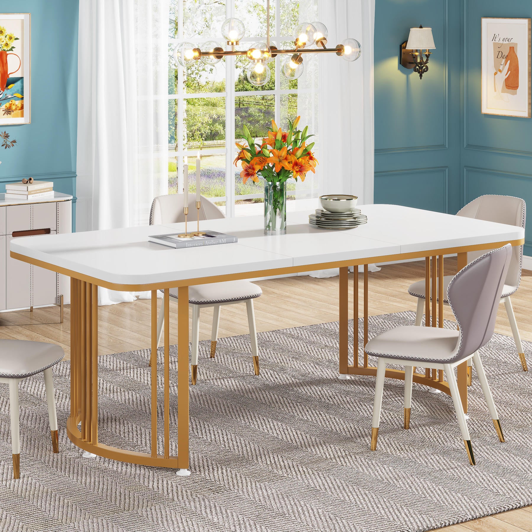 2025 Modern White & Gold Dining Table