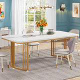 2025 New Modern Luxury Dining Table – Rectangular Wooden White Top with Gold Metal Base