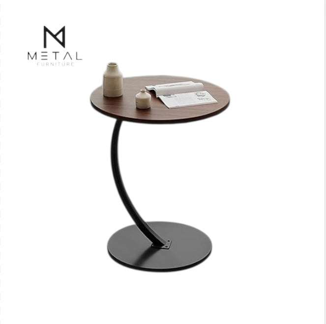 Wooden top side coffee table with sturdy metal frame, perfect for living room decor by Metal Furniture.
