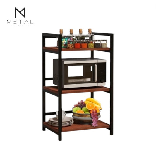 Metal Furniture 3-layer oven rack kitchen stand with multiple shelves for easy cookware organization and storage.