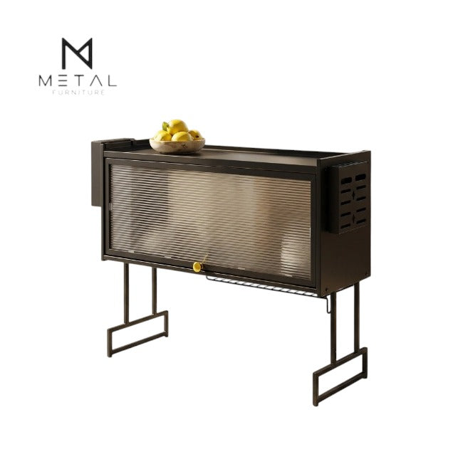 1- 2 Tier: Countertop Dish Drying Cabinet with Fluted Glass Door, Knife Block & Drip Tray – Compact Kitchen Storage Organizer