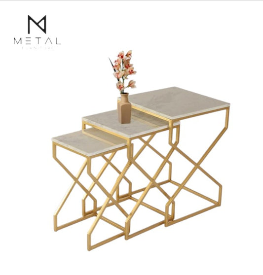 3pc Luxury Modern Style Look Nesting Table Set Gold Paint Finish