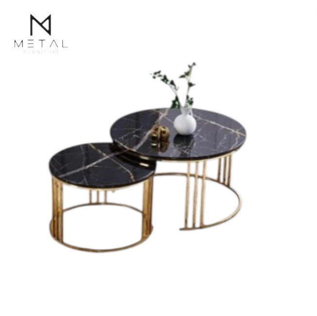 Metal Furniture Rode Based luxury round center table with two pieces, elegant home decor for living room display