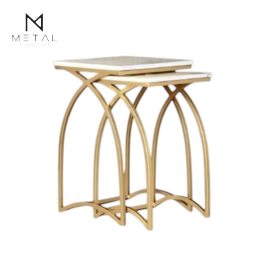 2 Pieces Bend Nesting Table Set Gold Paint Finish
