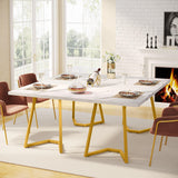 Dream Dining – Rectangular White Kitchen & Dining Table with Gold Metal Base