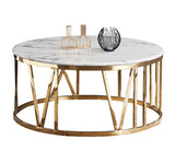 Luxury Center Table  White Marble texture top  with Gold metal Base for Living Room