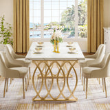 Western Style Modern Wooden Luxury Rectangular Dining Table – 4 to 6 Seater, White and Gold Marble Finish