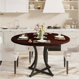 Round Dining Table, Circle Kitchen Table with Metal Base wooden marble texture sheet
