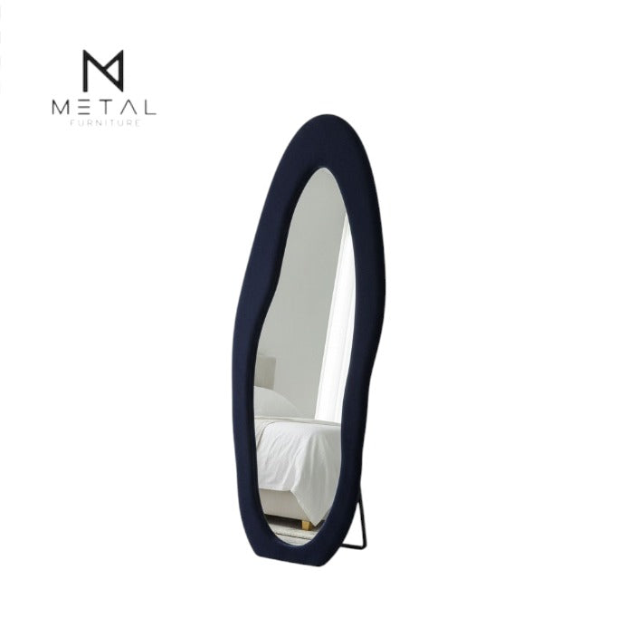 Asymmetric Bouclé Fabric Mirror – Organic Wave Shape