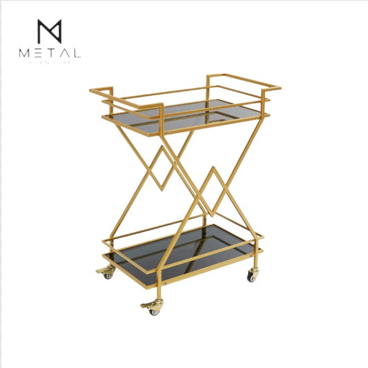 2-Tier V Shape Tea Trolley Wooden Marble Texture Modern Design
