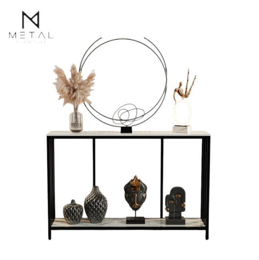 Luxury white marble texture 2-shelf console table by Metal Furniture, ideal for entryway or living room decor.