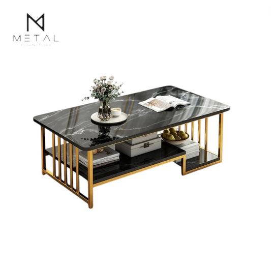 Modern metal center table with three shelves, featuring an elegant luxury look and contemporary style from Metal Furniture.