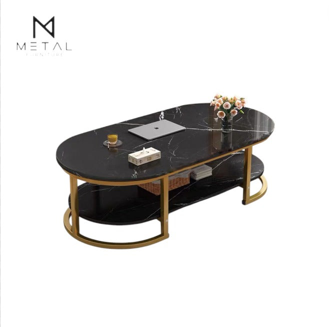 Modern oval wooden and marble texture center table by Metal Furniture, featuring an elegant contemporary design for living rooms.