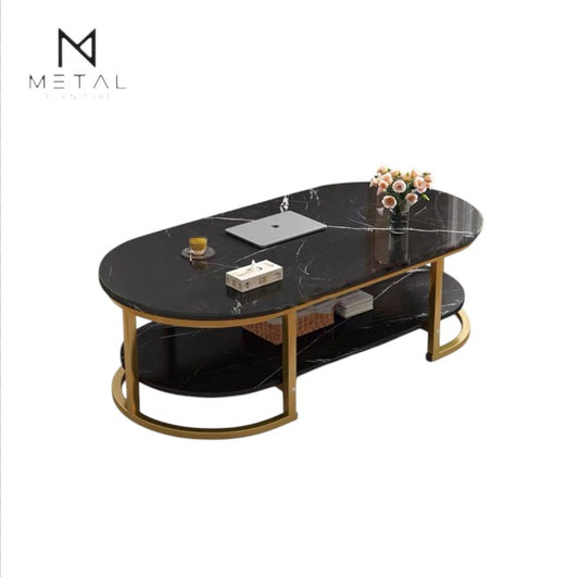 Modern oval wooden and marble texture center table by Metal Furniture, featuring an elegant contemporary design for living rooms.
