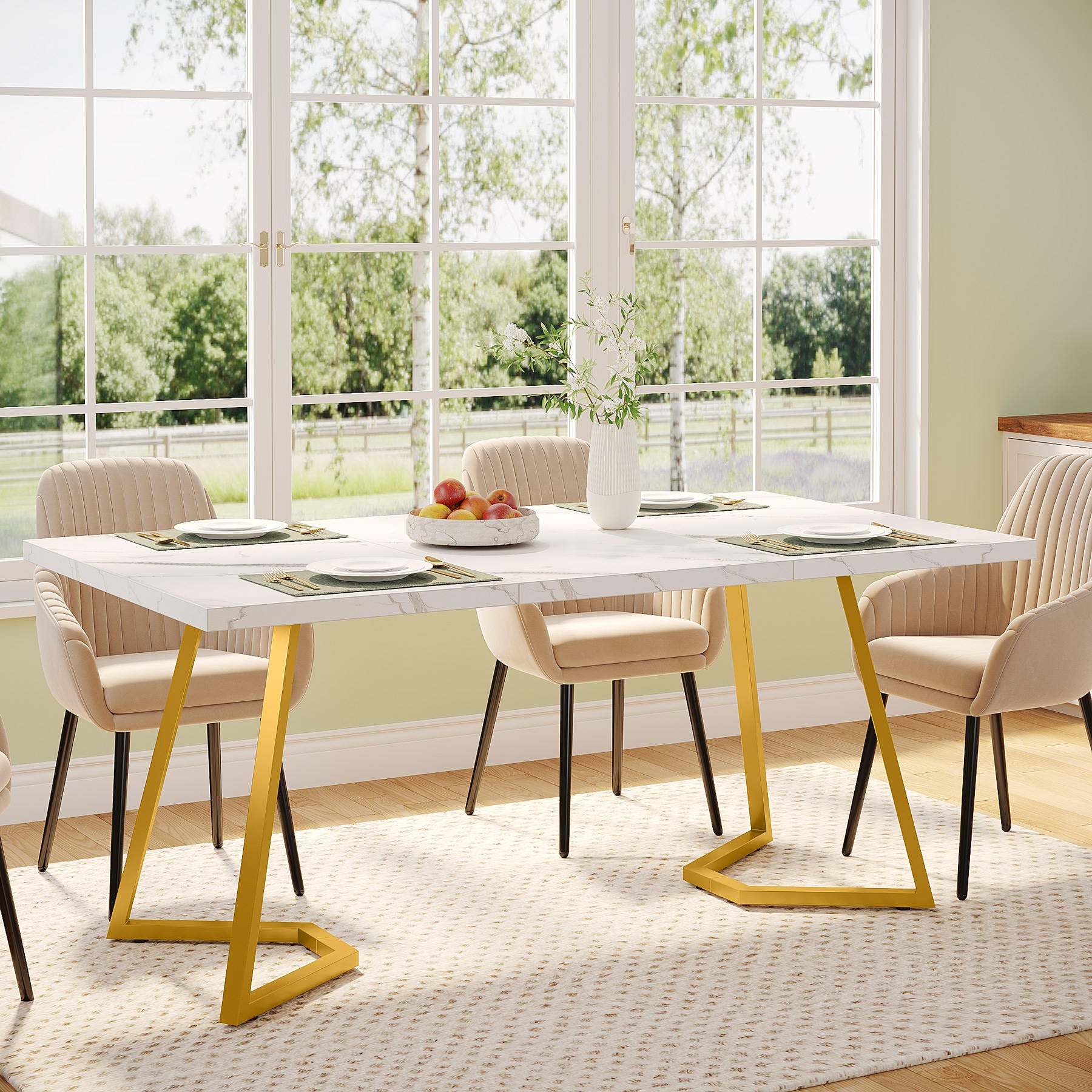 Dream Dining Table – White Top with Gold Metal Base

