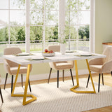 Dream Dining – Rectangular White Kitchen & Dining Table with Gold Metal Base