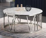 Luxury Center Table  White Marble texture top  with Gold metal Base for Living Room