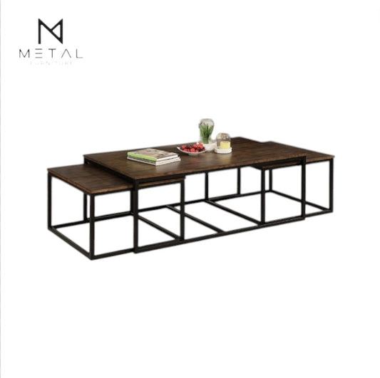 Three-piece modern Metal Furniture center table set with sleek design for living room decor, featuring minimalist style.