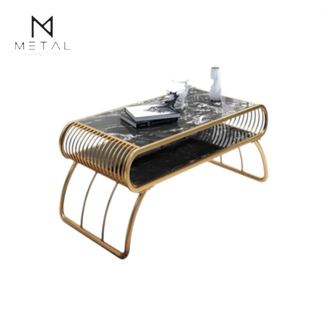 Metal Furniture 2-shelf rectangular center table with gold painted finish, showcasing a modern design and sturdy metal construction.