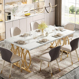 Western Style Modern Wooden Luxury Rectangular Dining Table – 4 to 6 Seater, White and Gold Marble Finish