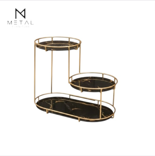 Modern Metal Furniture 3-tier makeup organizer with multiple compartments, ideal for cosmetic storage and organization.
