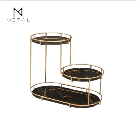 Modern Metal Furniture 3-tier makeup organizer with multiple compartments, ideal for cosmetic storage and organization.