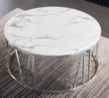 Luxury Center Table  White Marble texture top  with Gold metal Base for Living Room