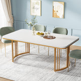 2025 New Modern Luxury Dining Table – Rectangular Wooden White Top with Gold Metal Base