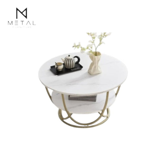 Modern Metal Furniture 2-shelf round center table with sleek design, ideal for contemporary home living spaces.