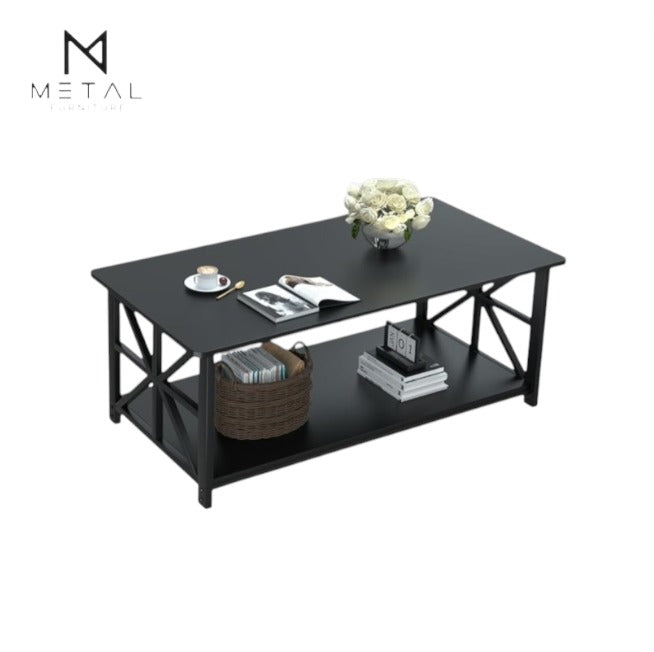 Metal Furniture classic wooden marble texture center table with compact, stylish design, featuring a smooth marble surface and wooden frame.