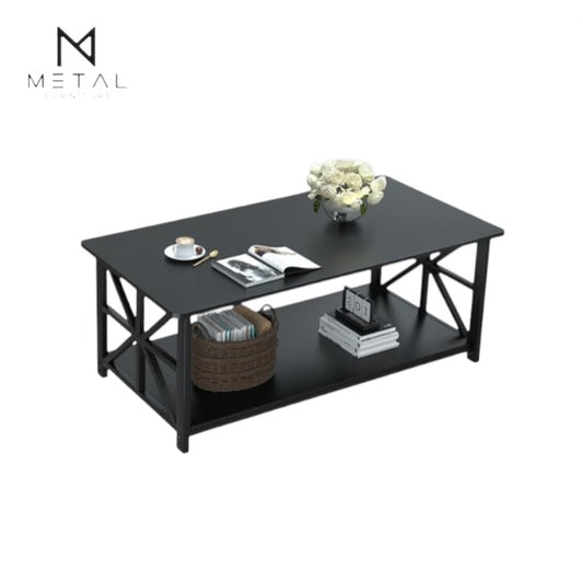 Metal Furniture classic wooden marble texture center table with compact, stylish design, featuring a smooth marble surface and wooden frame.