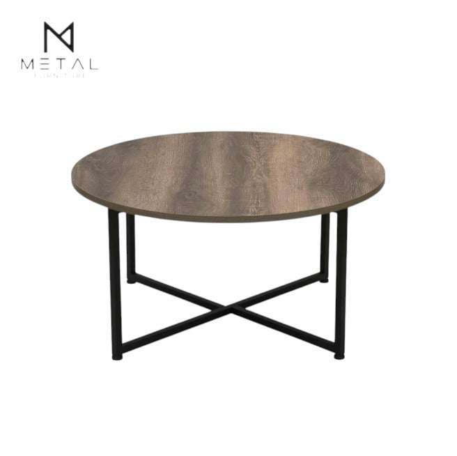 Metal Furniture X Based Round Center Table with a luxurious look, 30-inch diameter, modern style, and sleek design.