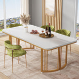 2025 New Modern Luxury Dining Table – Rectangular Wooden White Top with Gold Metal Base