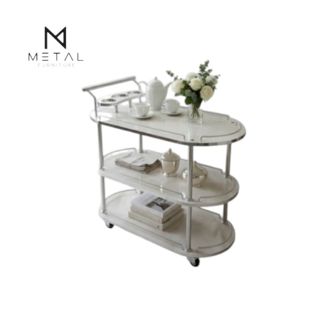 Round UV Tea Trolley | 3-Tier Marble & Steel Serving Cart