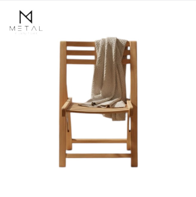 Natural beach wood slatted folding chair by Metal Furniture, suitable for indoor and outdoor living spaces, showcasing a foldable design