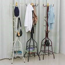 Stylish Metal Coat & Hat Stand with Round Wooden Base – Multi-Purpose Jacket Organizer Rack for Home, Office & Entryway
