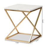 Square Top X Base Coffee Table Marble Texture Top
