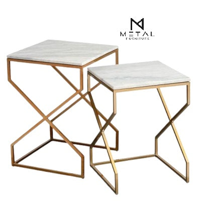 2 Pieces Square Nesting Set X Based Table Set Luxury Look