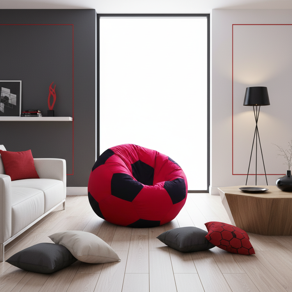 Red Football Bean Bag Chair | Dynamic Soccer-Inspired Seating for Gaming, Bedroom & Lounge