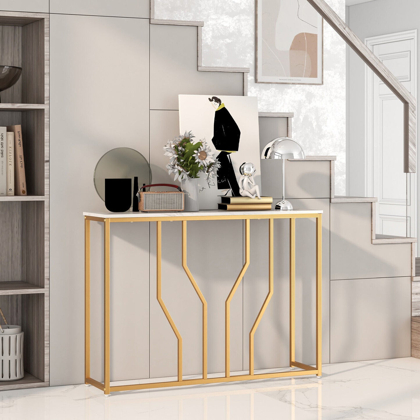 Entryway Console Table Metal Gold Frame Living Room Table