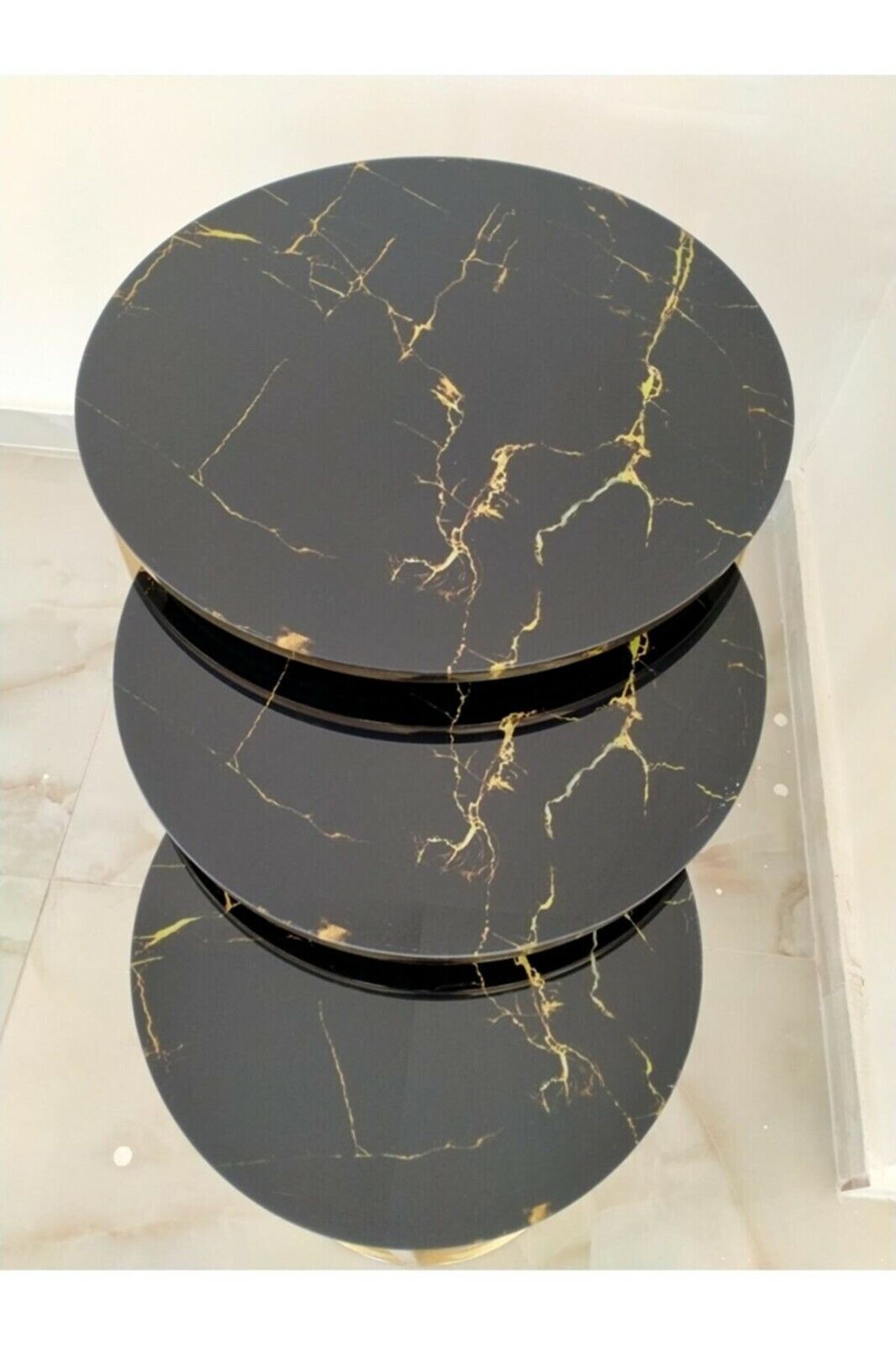 3 Pieces Round Nesting Table Set Gold Paint finish