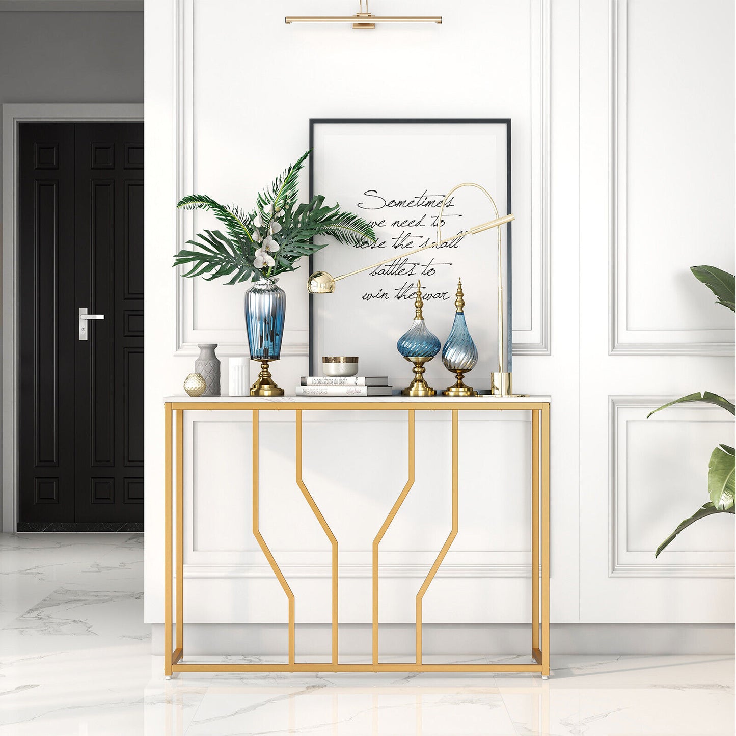 Entryway Console Table Metal Gold Frame Living Room Table