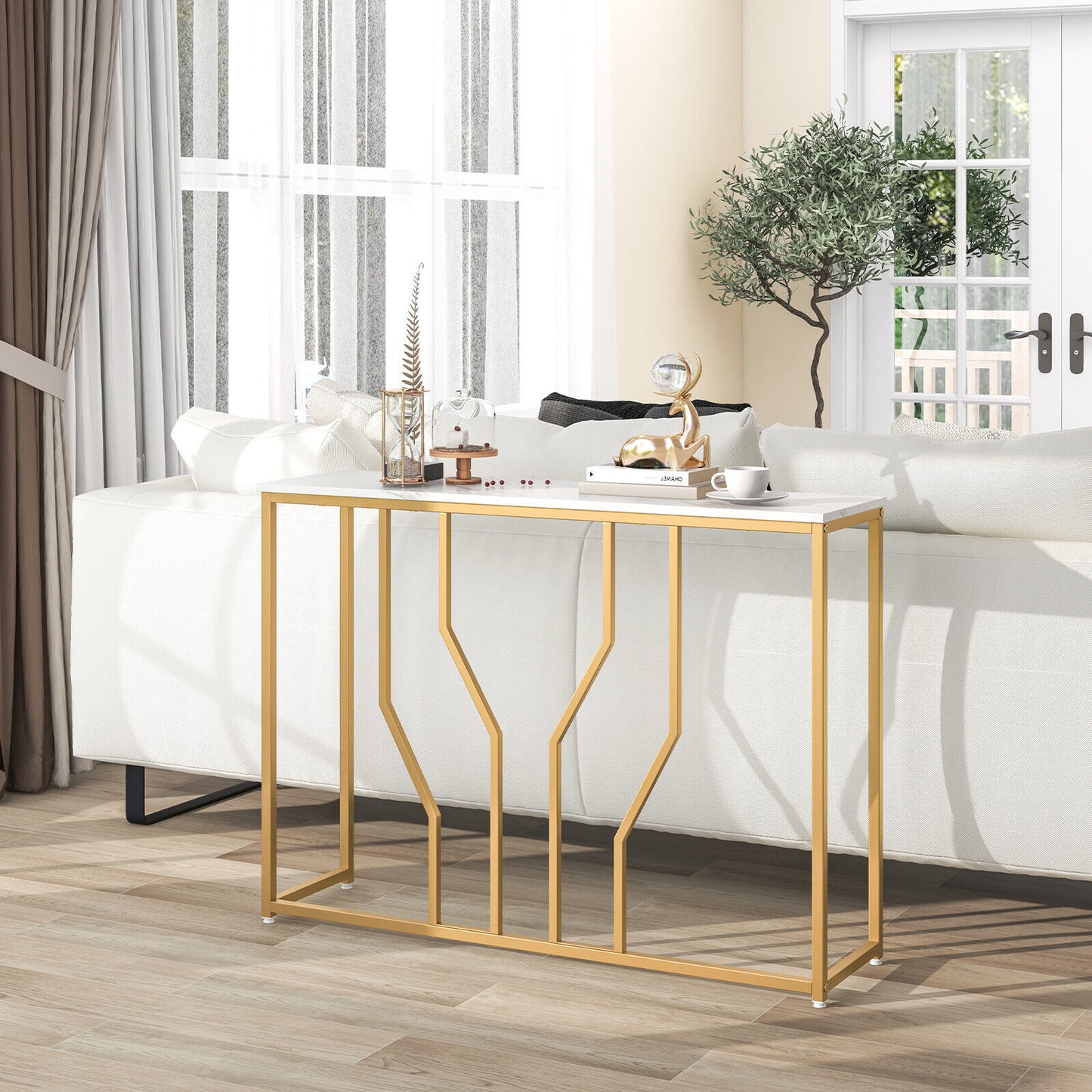 Entryway Console Table Metal Gold Frame Living Room Table
