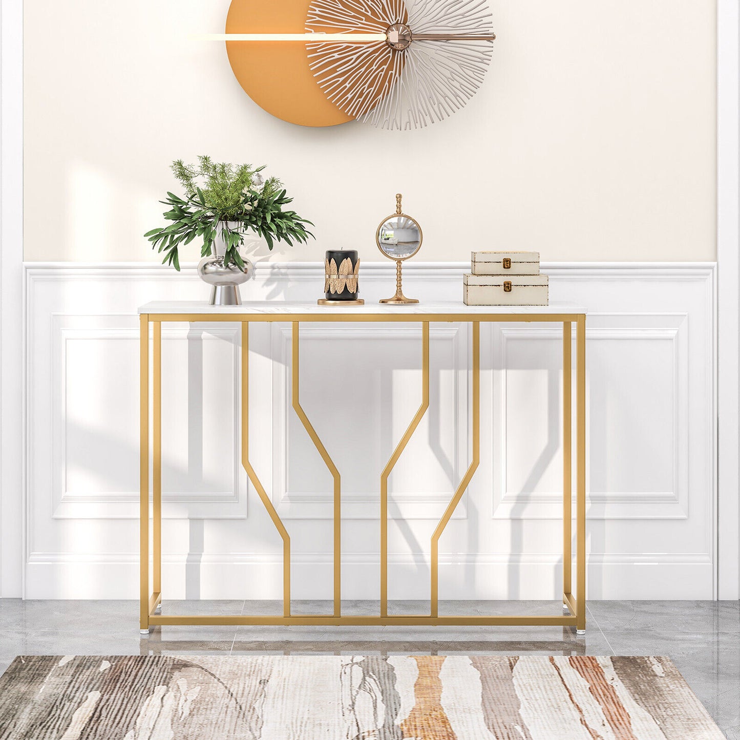 Entryway Console Table Metal Gold Frame Living Room Table