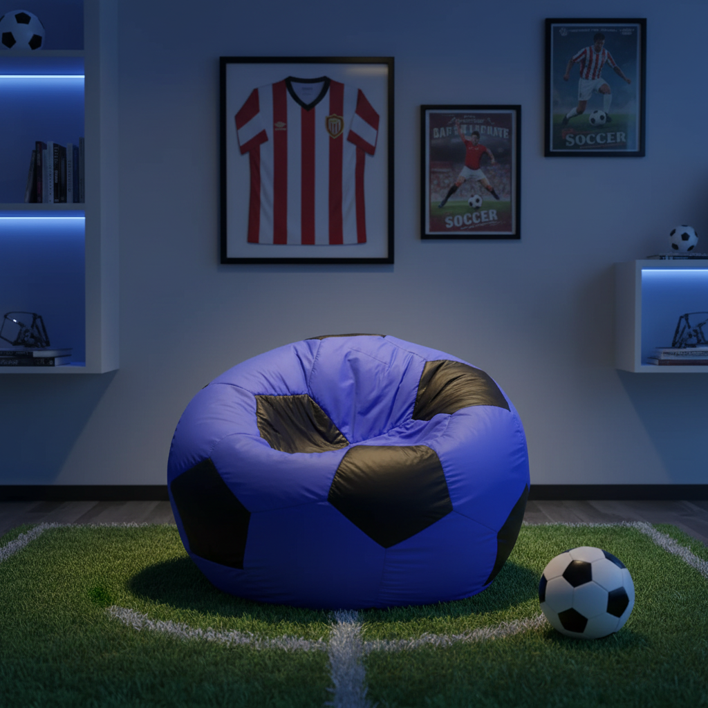 Blue Football Bean Bag Chair | Sporty Soccer Seating for Gaming, Bedroom & Lounge